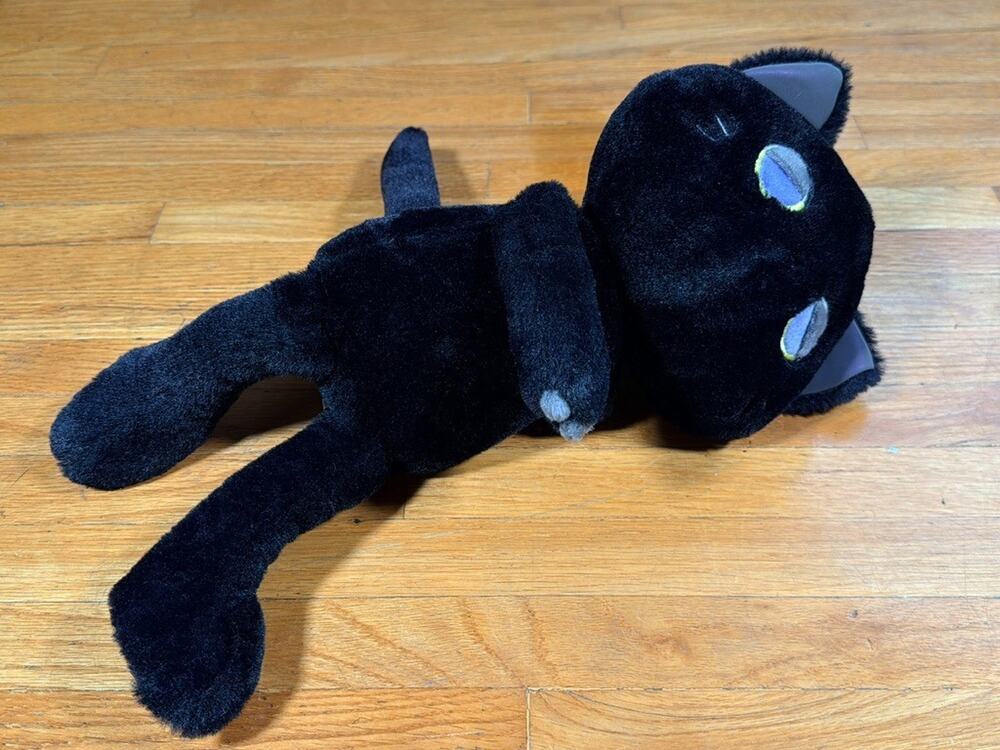 Black Cat Plush Toy – Long-Limbed Stuffed Animal – Gray Paws & Colorful Eyes